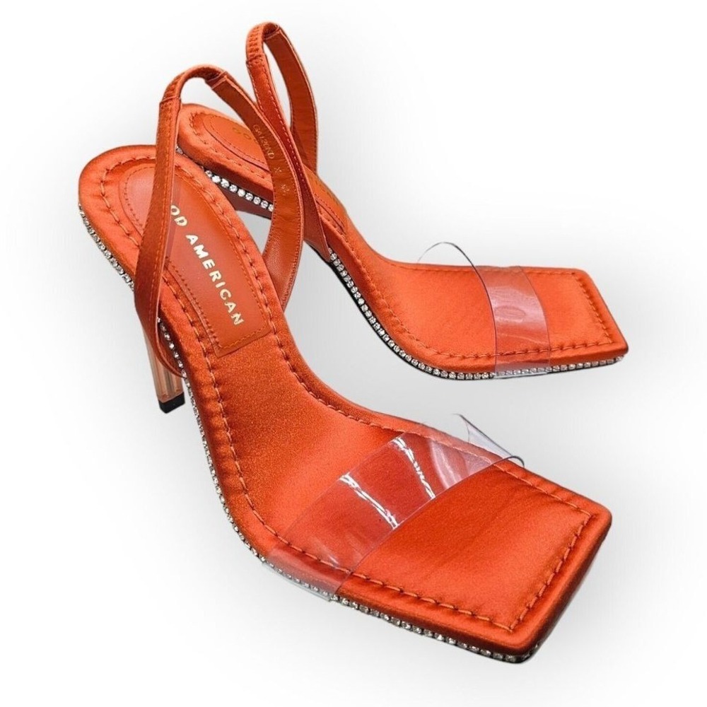 Crystal Crush Lucite Rhinestone Orange Stiletto Sandal by Good American SZ‎ 6.5 - Picture 2 of 8